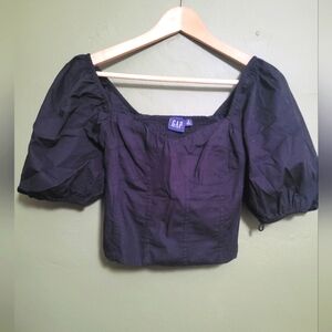GAP Black Puff Sleeve Cropped Blouse – Size S
